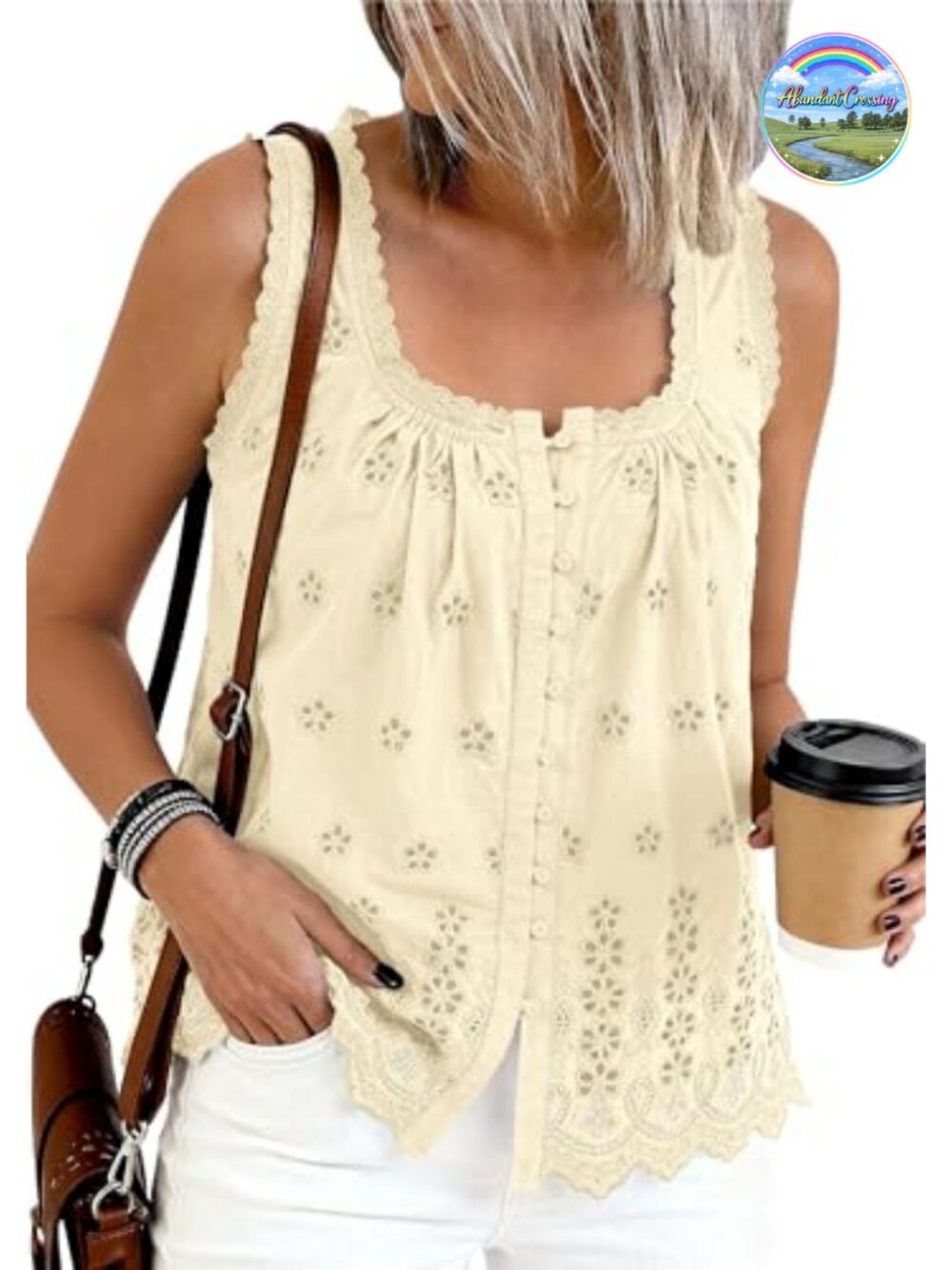Women's Embroidered Eyelet Tank Top Lace Square Neck Sleeveless Summer Cute Boho